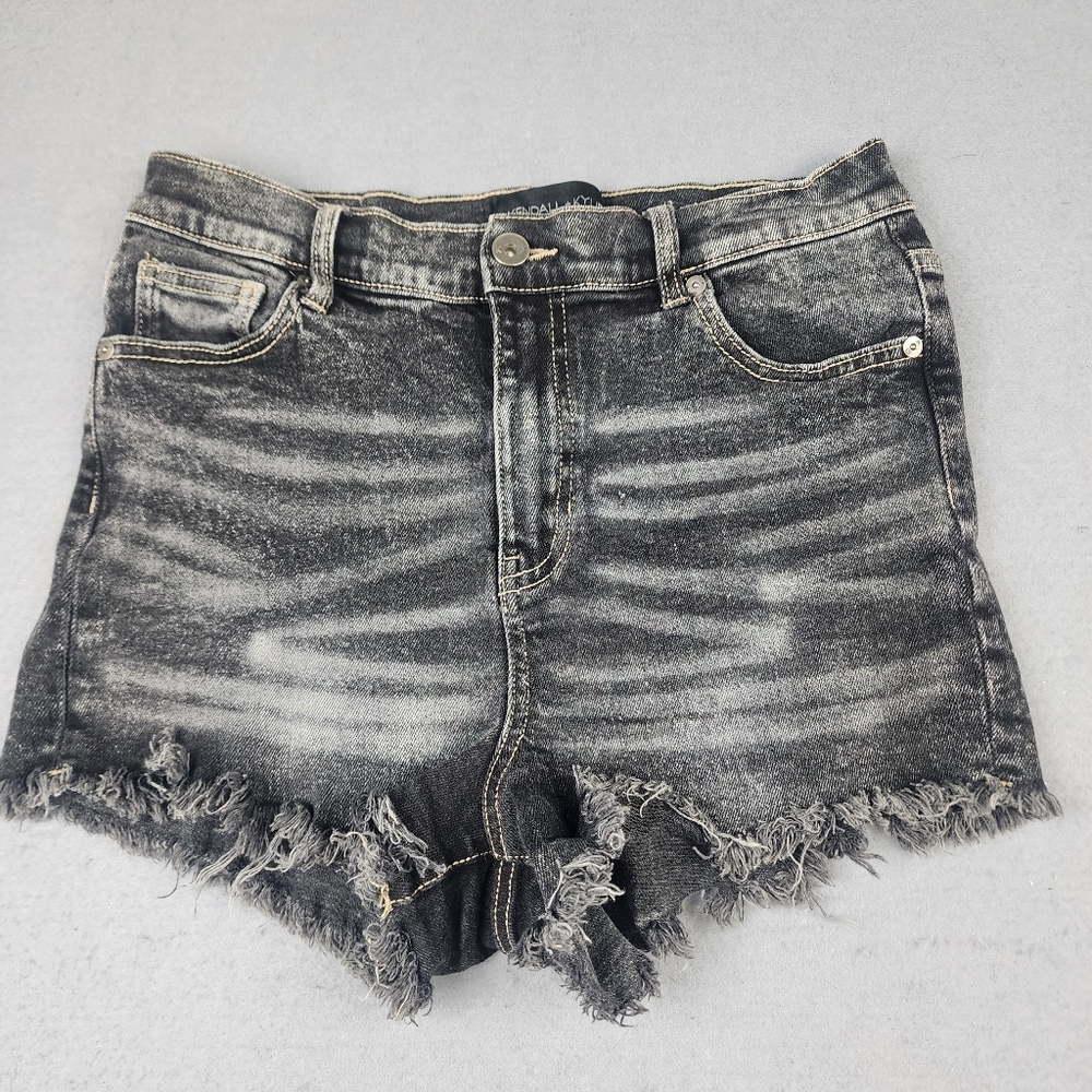 Kendall & Kylie The Drifter High Rise Washed Black Denim Jean Shorts Frayed Y2K